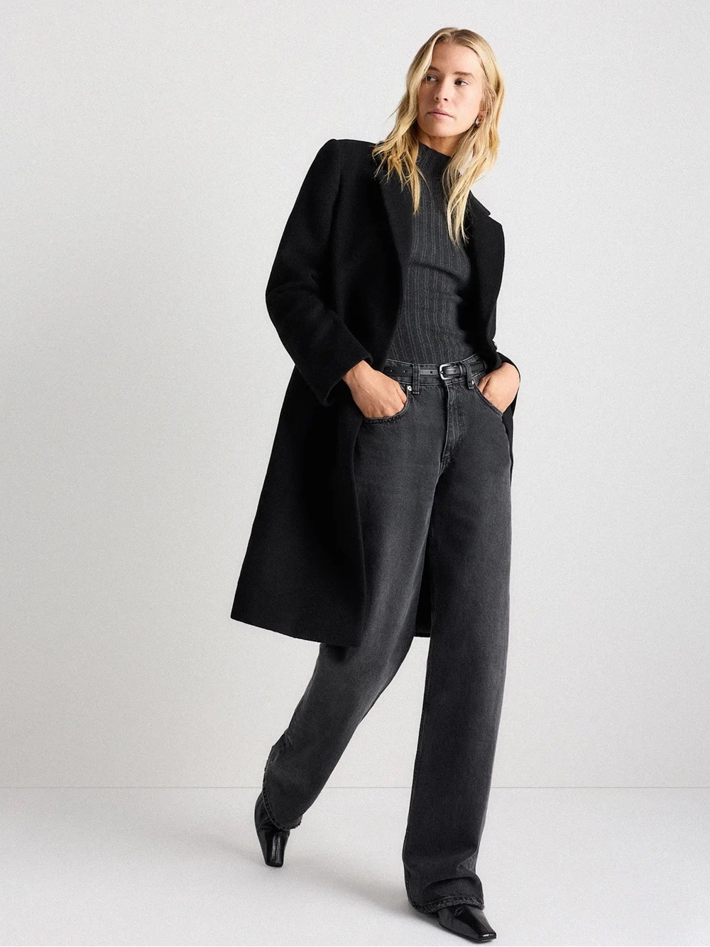 Quince Wool Cashmere Classic Single Breasted Blazer Coat XS BLACK